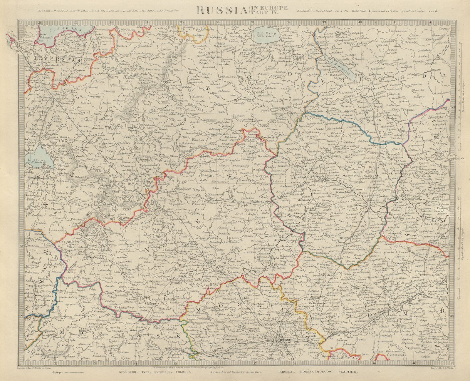 RUSSIA Moscow-St Petersburg. Novgorod Smolensk Vologda Iarolslav SDUK 1874 map